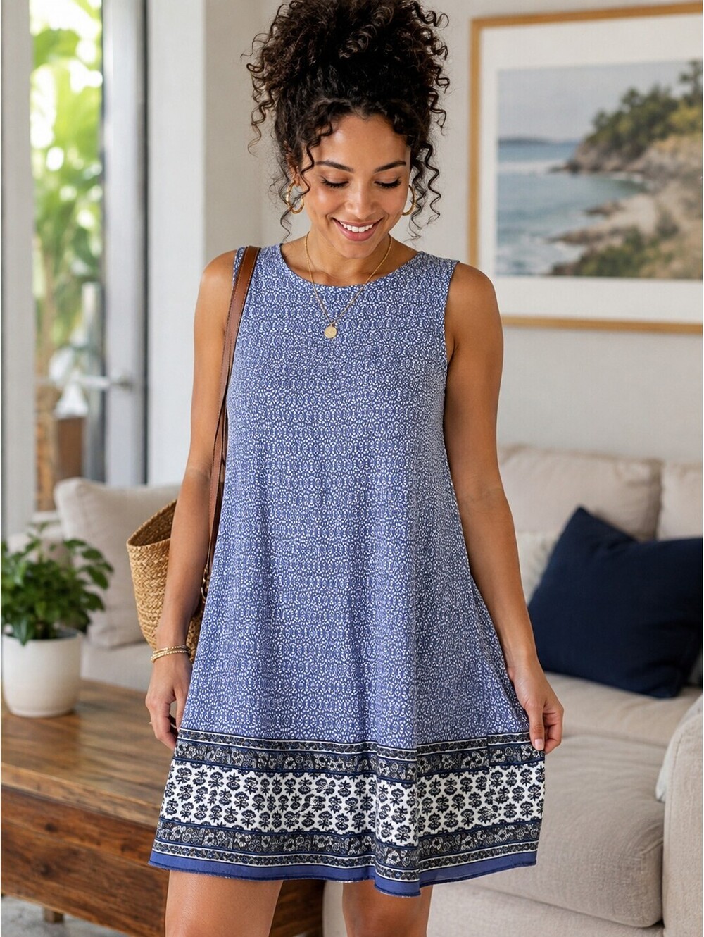 LOFT | S | Blue White Print Sleeveless Shift Dress